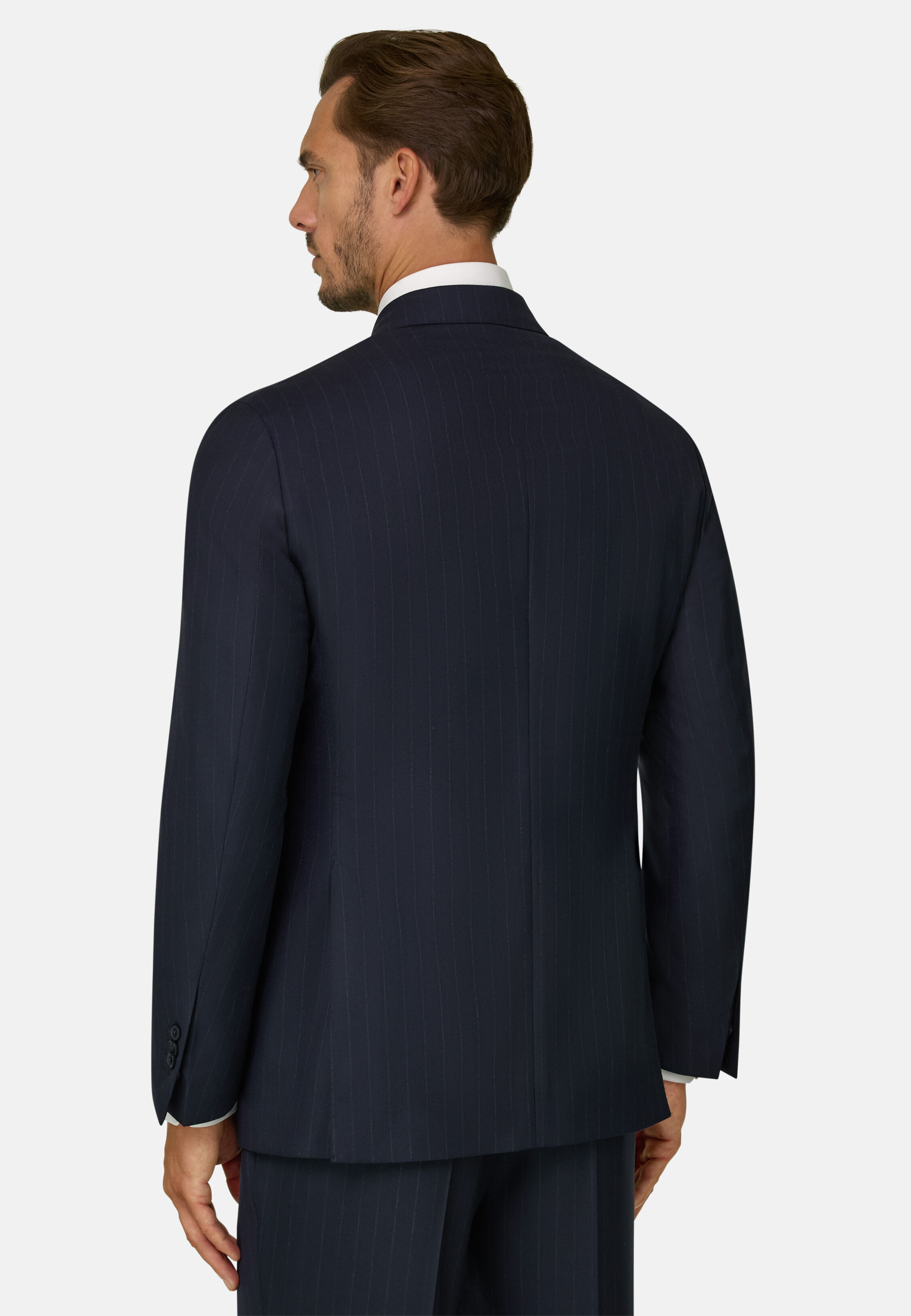 Men's Suit Double-Breasted Herringbone Wool S130, Navy blue