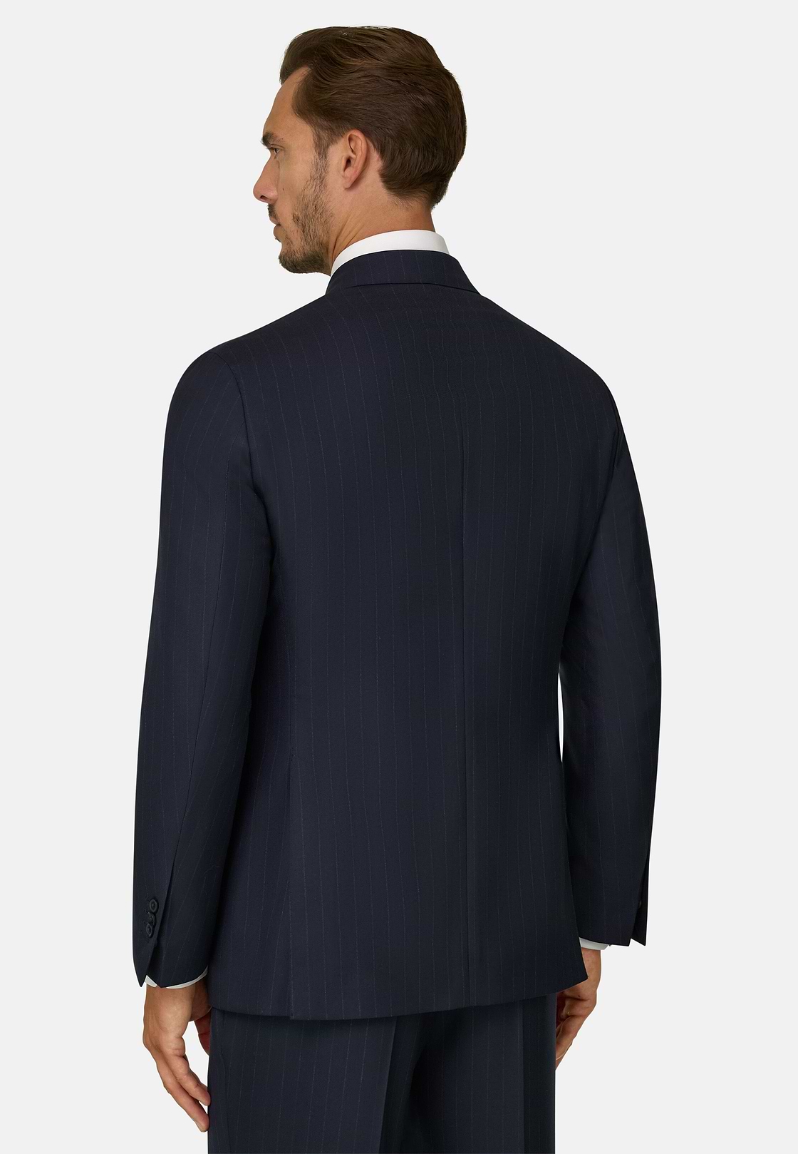 Suit Double-Breasted Herringbone Wool S130, Navy blue, hi-res, 5