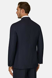 Suit Double-Breasted Herringbone Wool S130, Navy blue, thumb, 5