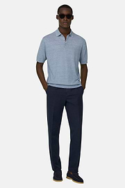 Pantaloni In Cotone Lino, Navy, thumb, 2