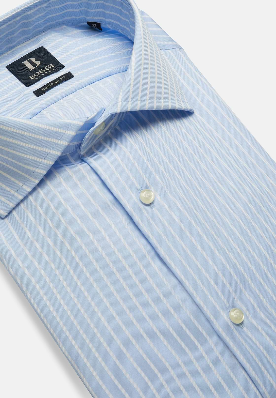 Regular Fit Sky Blue Striped Cotton Twill Shirt, Light Blue, hi-res