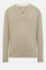 Beige V Neck Jumper In Organic Cotton, Beige, hi-res