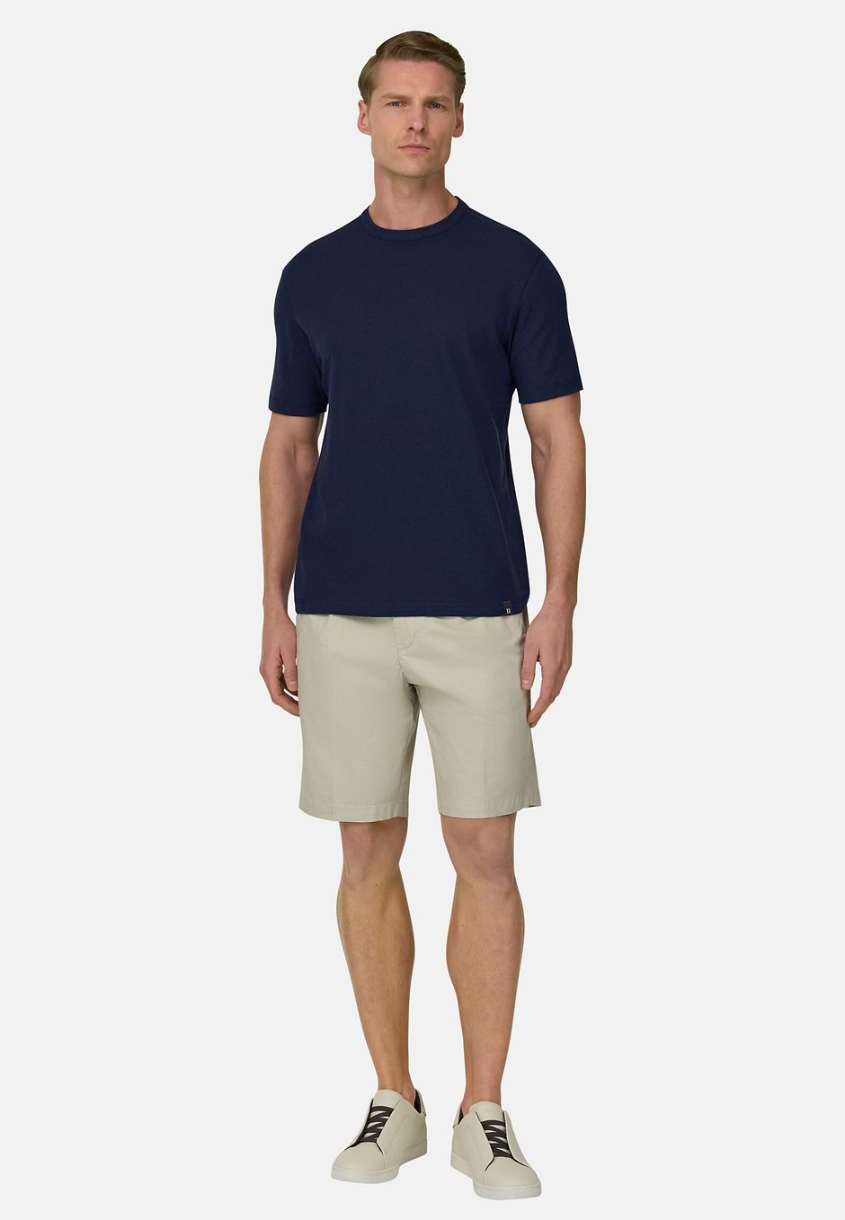 T-Shirt In Cotone Lino, Navy, hi-res