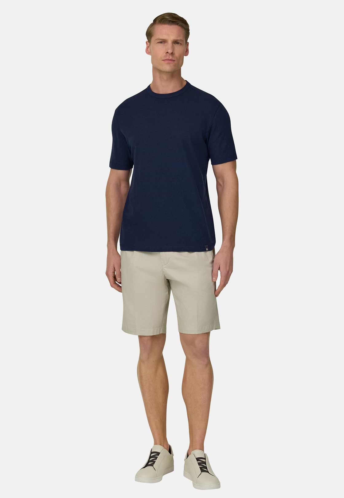 T-Shirt In Cotone Lino, Navy, hi-res, 2
