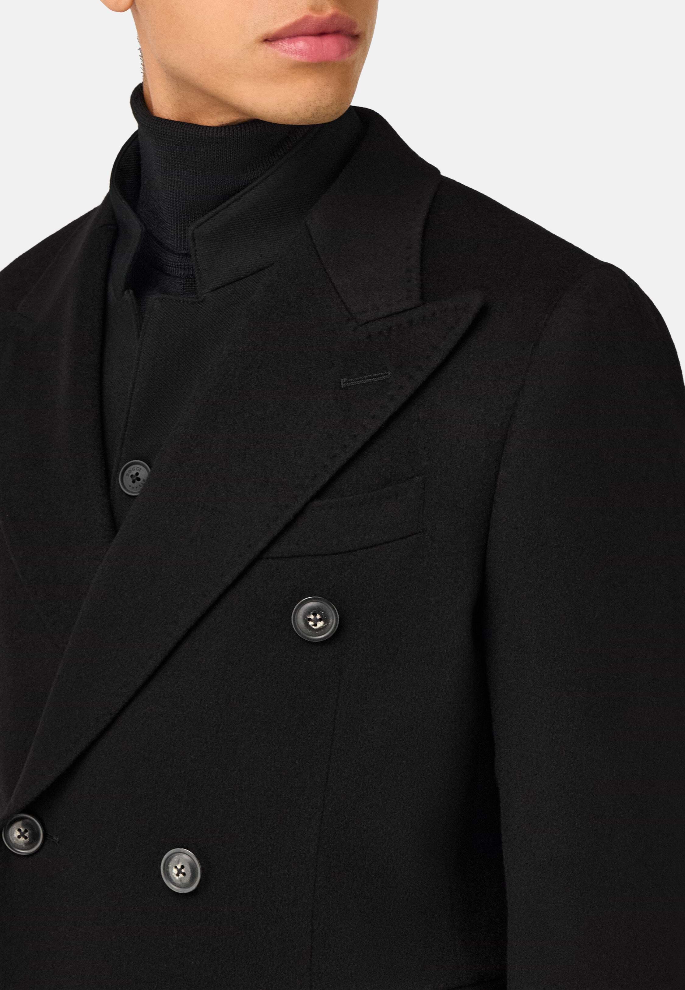 Men's Double-Breasted Coat in Pure Cashmere., Black | Boggi Milano