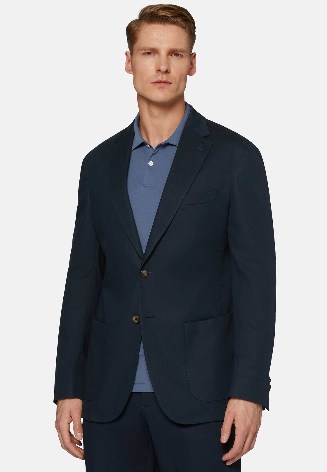 Veste Bleue En Coton Stretch Motif En Diagonale, Bleu, hi-res