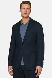 Veste Bleue En Coton Stretch Motif En Diagonale, Bleu, hi-res