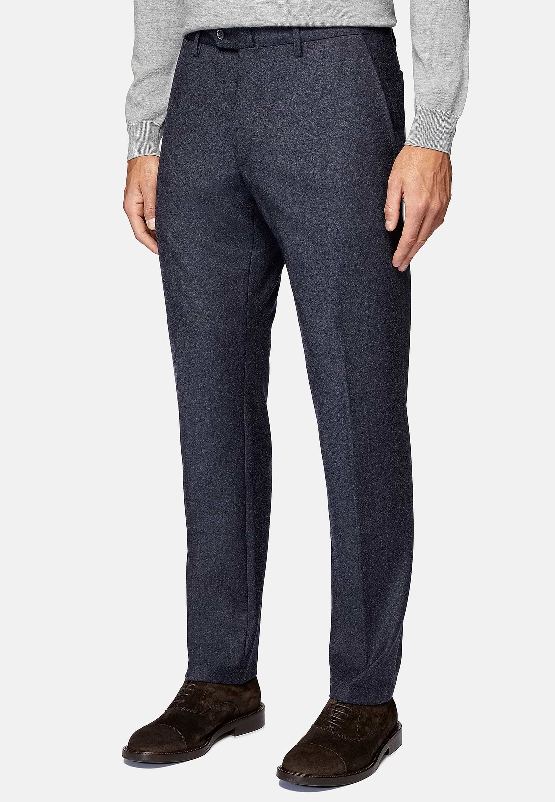 Pantalon En Flanelle Extensible., bleu marine, hi-res