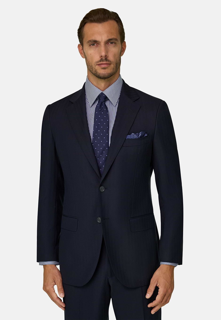 Suit in Herringbone Wool, Navy blue, hi-res