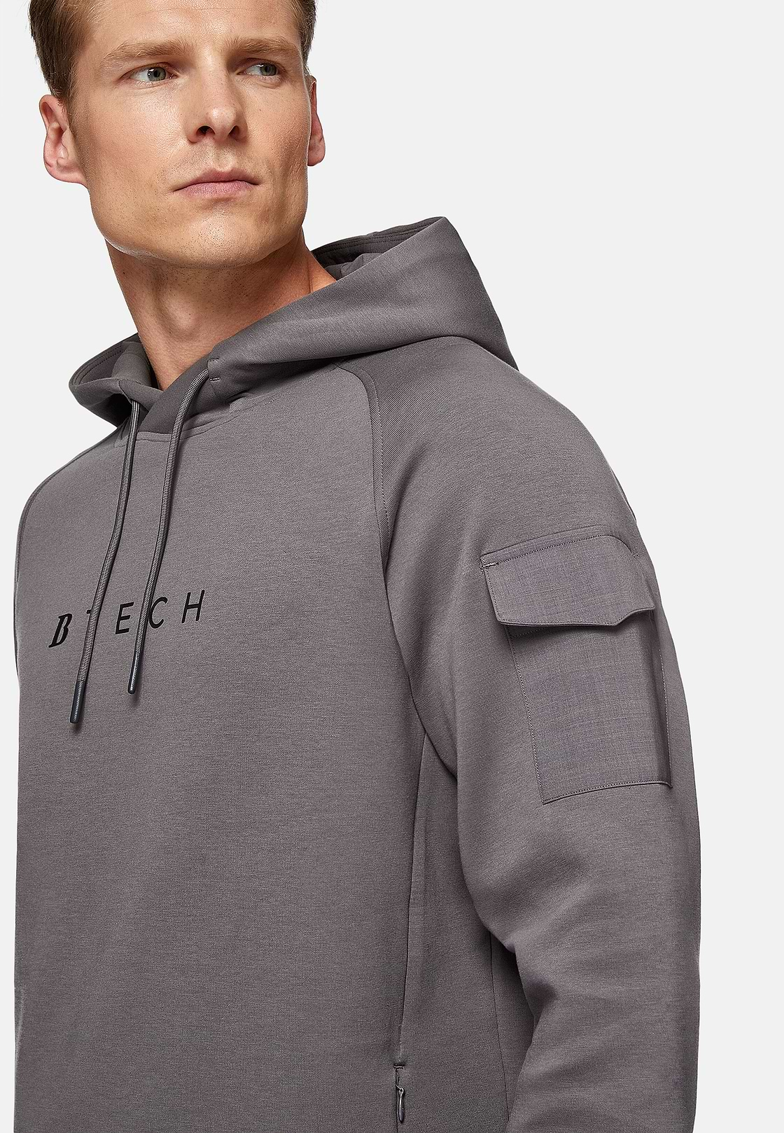 Sudadera Con Capucha En Mezcla Neopreno Ligero Algodón, Gris oscuro, hi-res