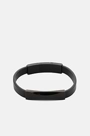 Pulsera De Piel Con Placa, Negro, thumb, 1