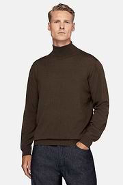 Brown Merino Wool Polo Neck Jumper, Brown, hi-res