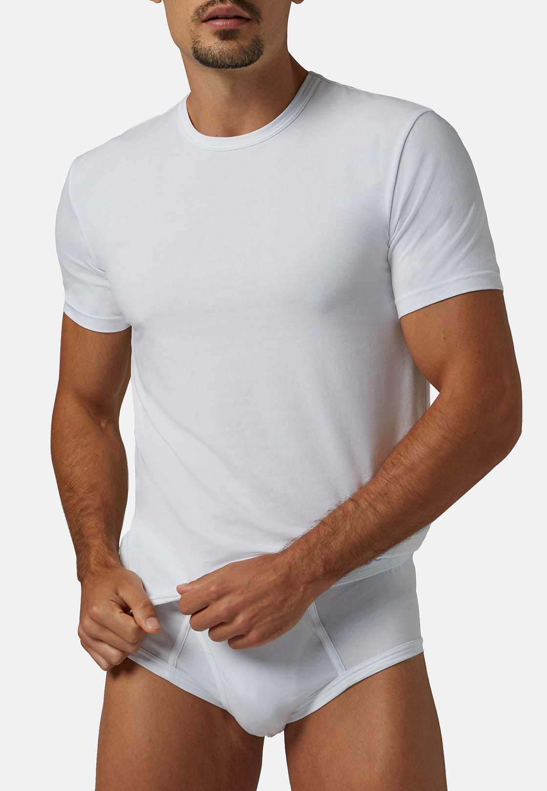 Stretch Cotton Jersey T-shirt, White, hi-res