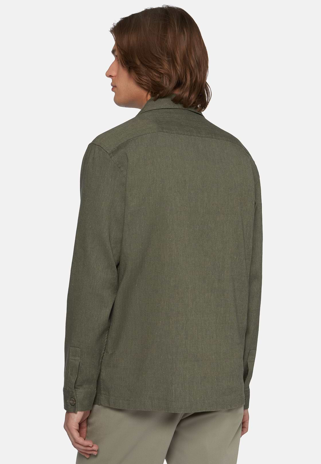 Cotton and Linen Link Shirt Jacket, Military Green, hi-res