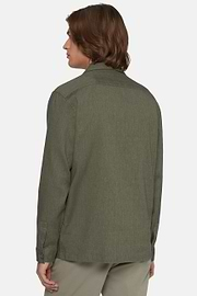 Cotton and Linen Link Shirt Jacket, Military Green, hi-res