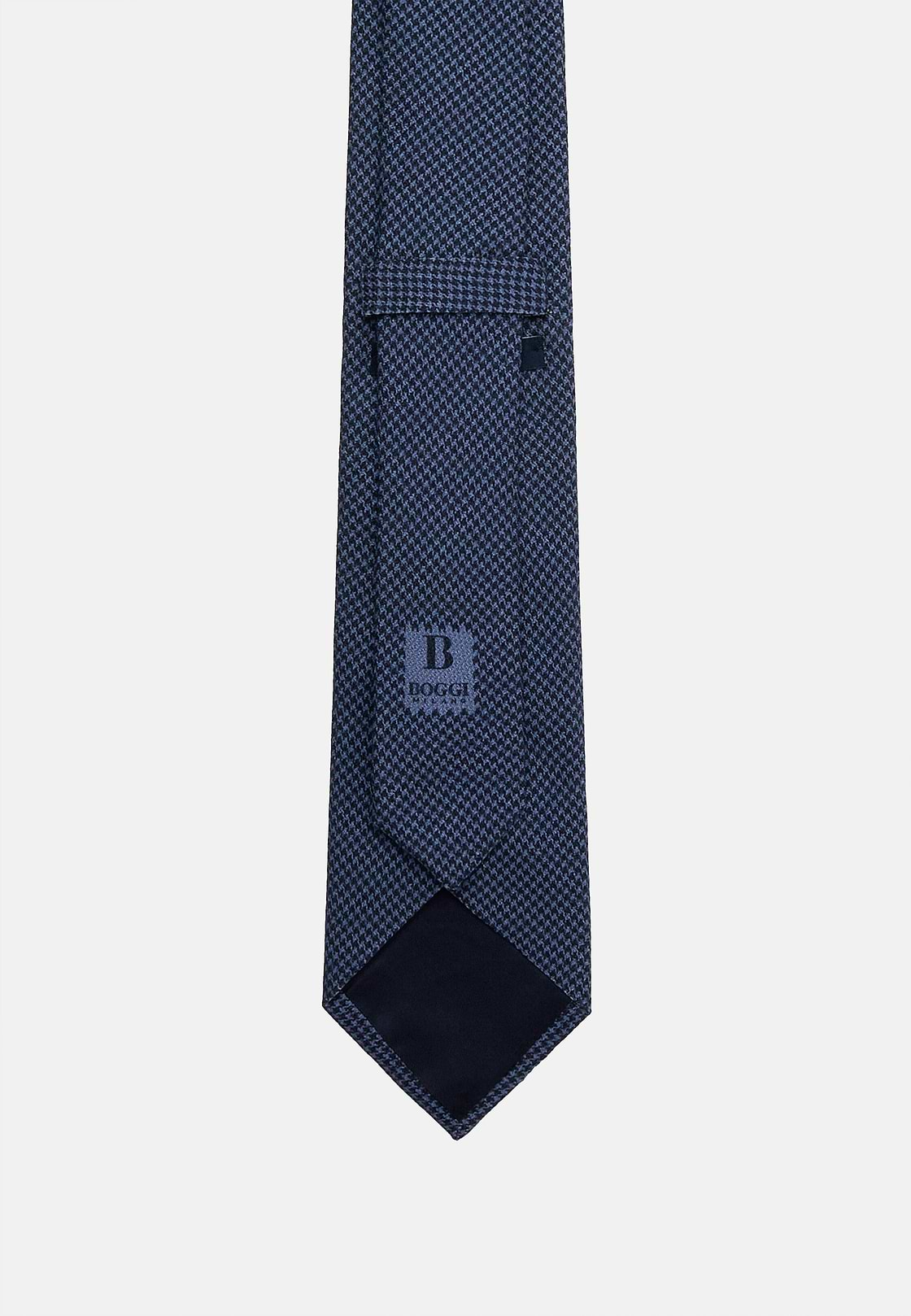 Houndstooth Pattern Silk Tie, Navy blue, hi-res