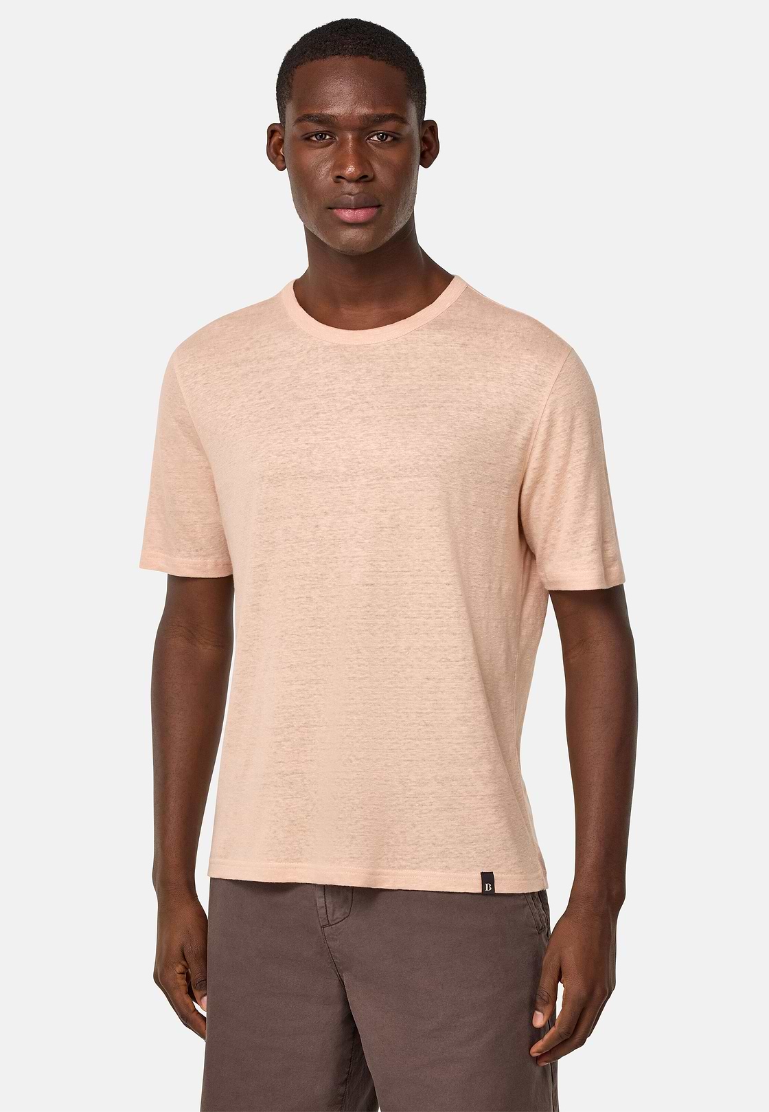 T-Shirt in Stretch Linen Jersey, Pink, hi-res