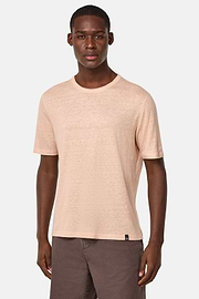 T-Shirt in Stretch Linen Jersey, Pink, hi-res