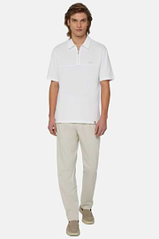 Organic Cotton Blend Piqué Polo Shirt, White, hi-res