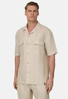 Camicia Gessata In Lino Regular Fit
