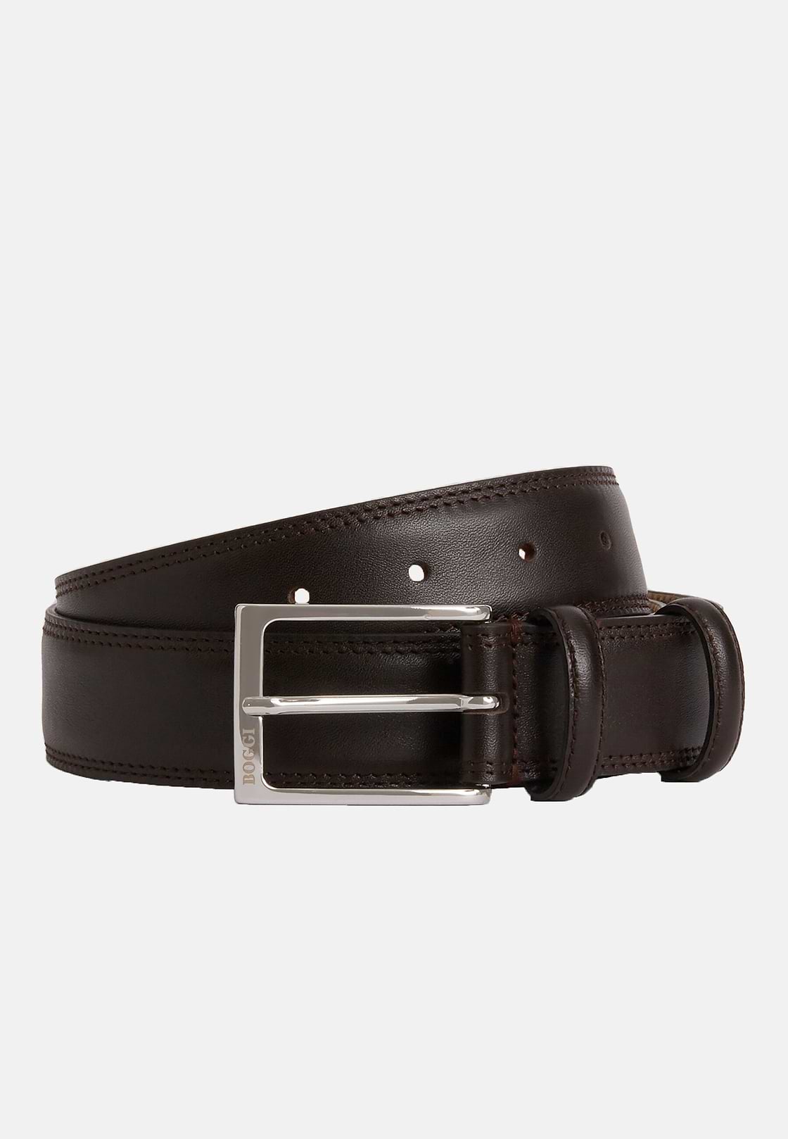 Saddle-stitched Tumbled Leather Belt, Dark brown, hi-res