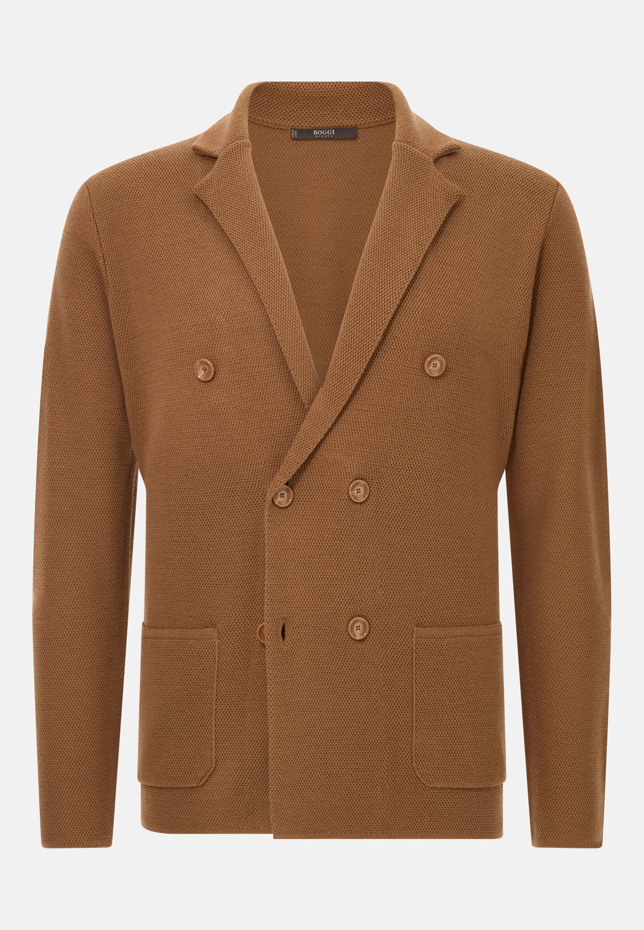 Men's Merino Wool Double-Breasted Jacket, Hazelnut | Boggi Milano