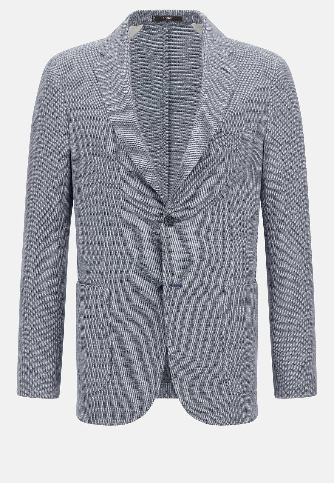 Chaqueta Jaspeada De Lino Algodón B Jersey, Azul, hi-res