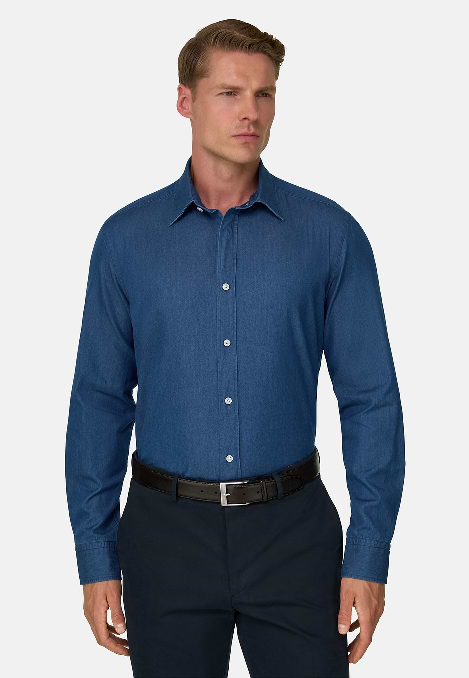 Shirt in Cotton Denim Regular Fit, Medium Blue, hi-res
