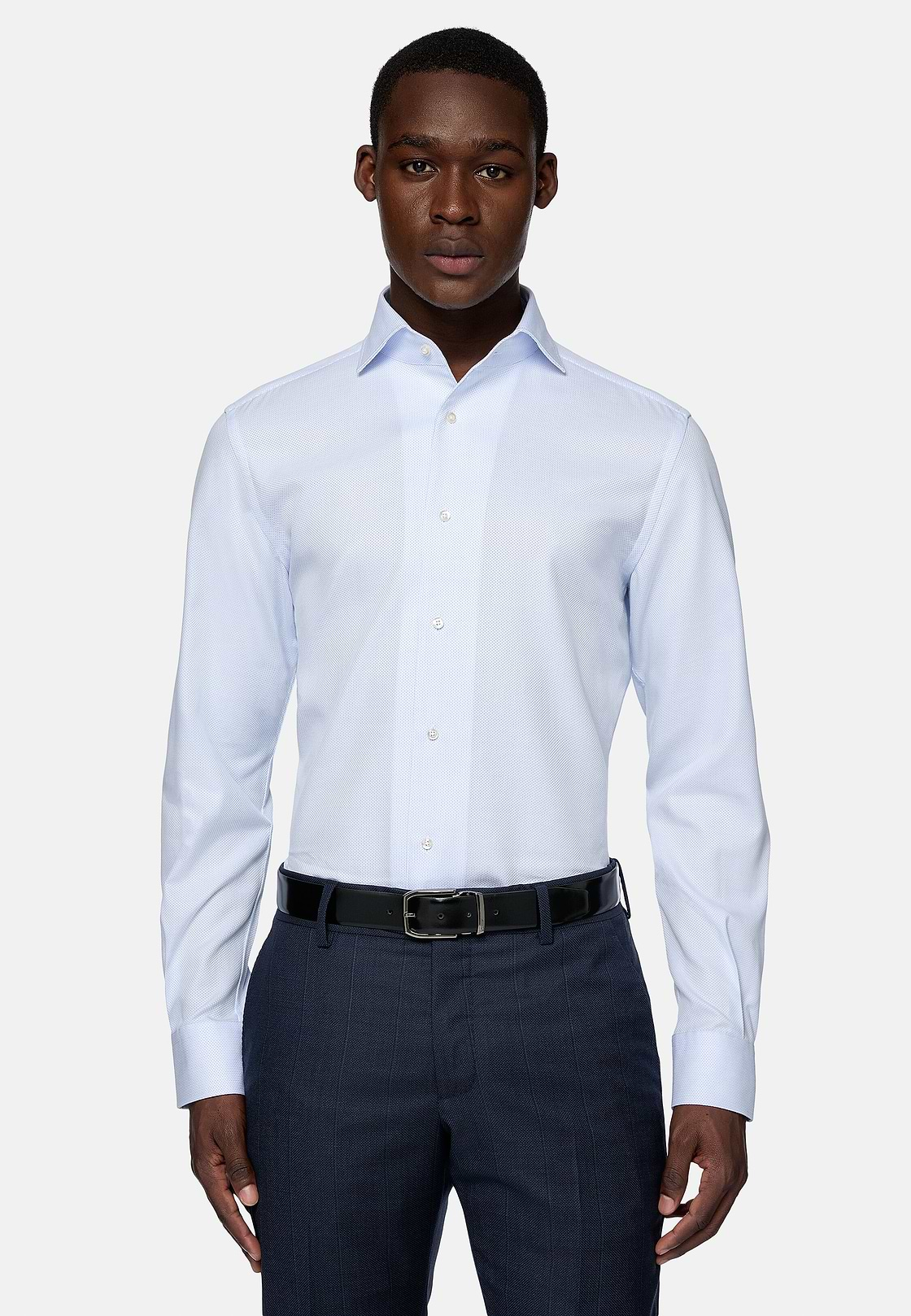 Chemise Nid D'Abeille En Coton Regular Fit, Bleu clair, hi-res