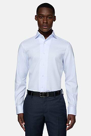 Chemise Nid D'Abeille En Coton Regular Fit, Bleu clair, hi-res