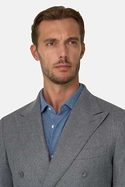 Double-Breasted Wool Flannel Blazer, Grey, thumb, 3