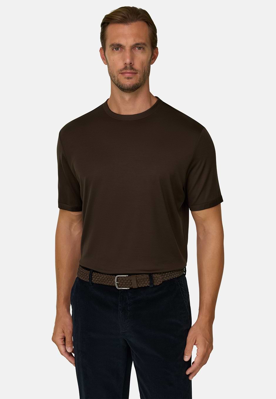T-Shirt in Wool Jersey WOOLTECH, Dark brown, hi-res