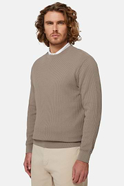 Dove Grey Crew Neck Cotton Jumper, Taupe, hi-res