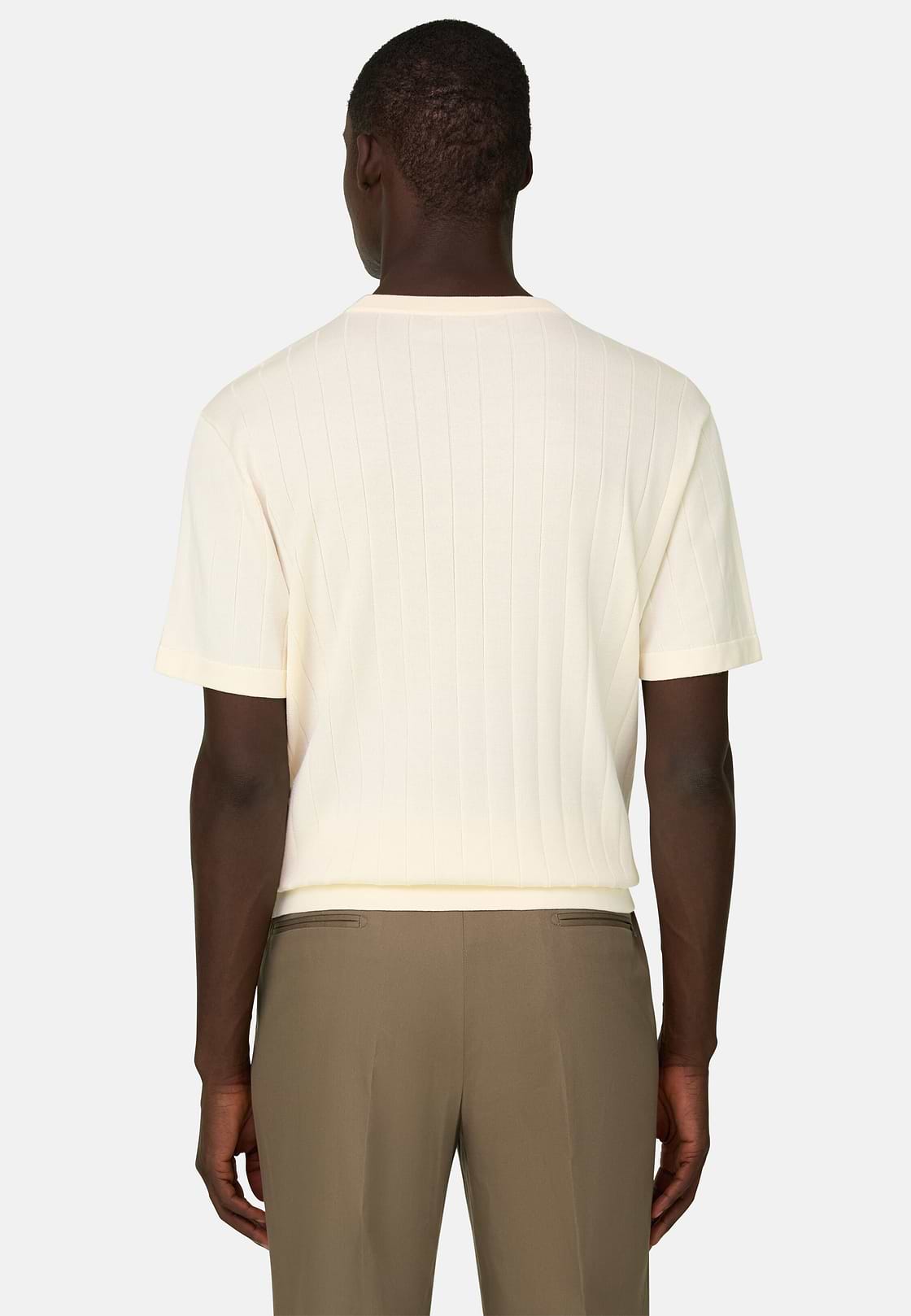T-Shirt aus Baumwoll-Seiden-Strick, Creme, hi-res, 3