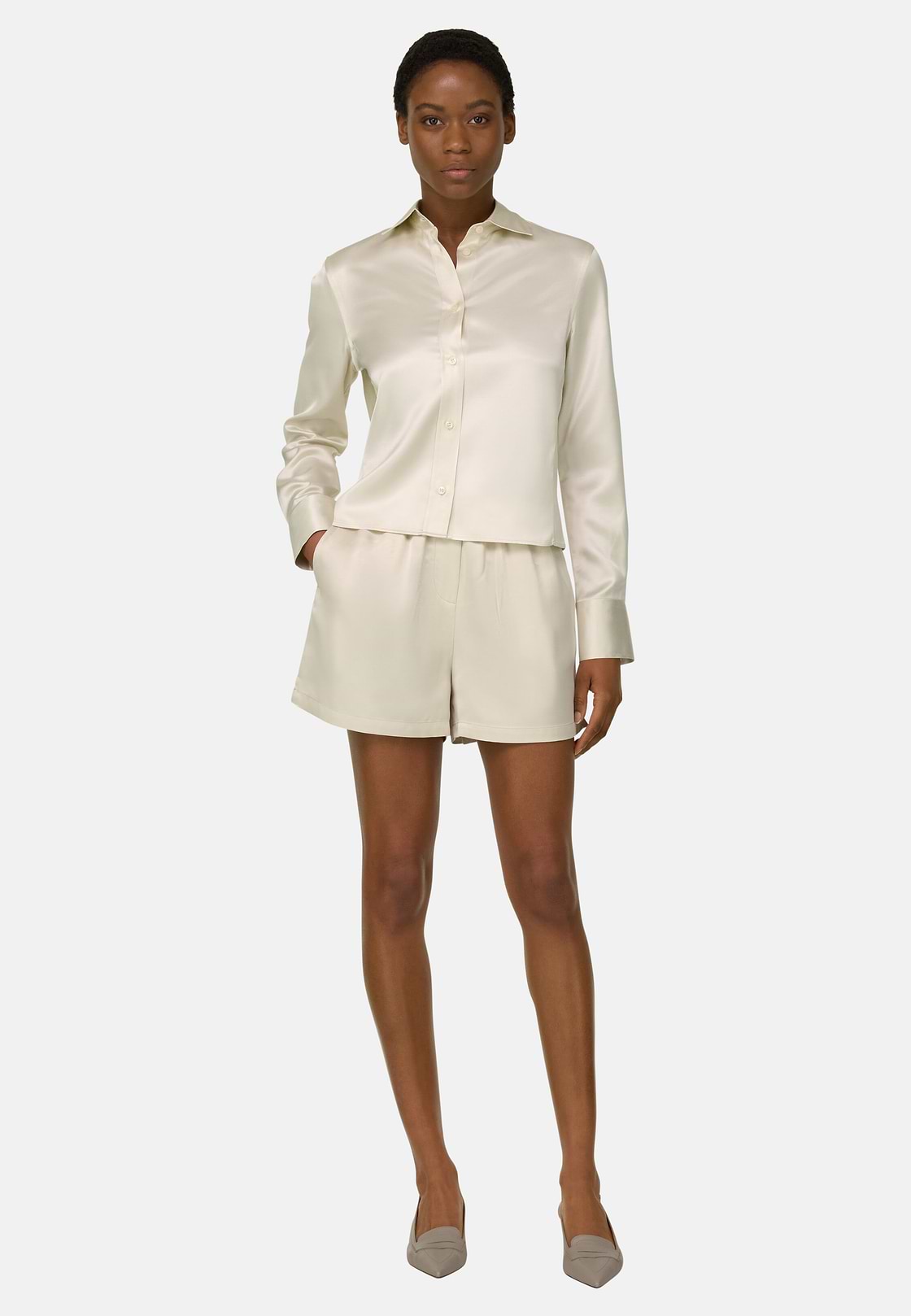 Bermudas Aus Satin, Creme, hi-res, 3