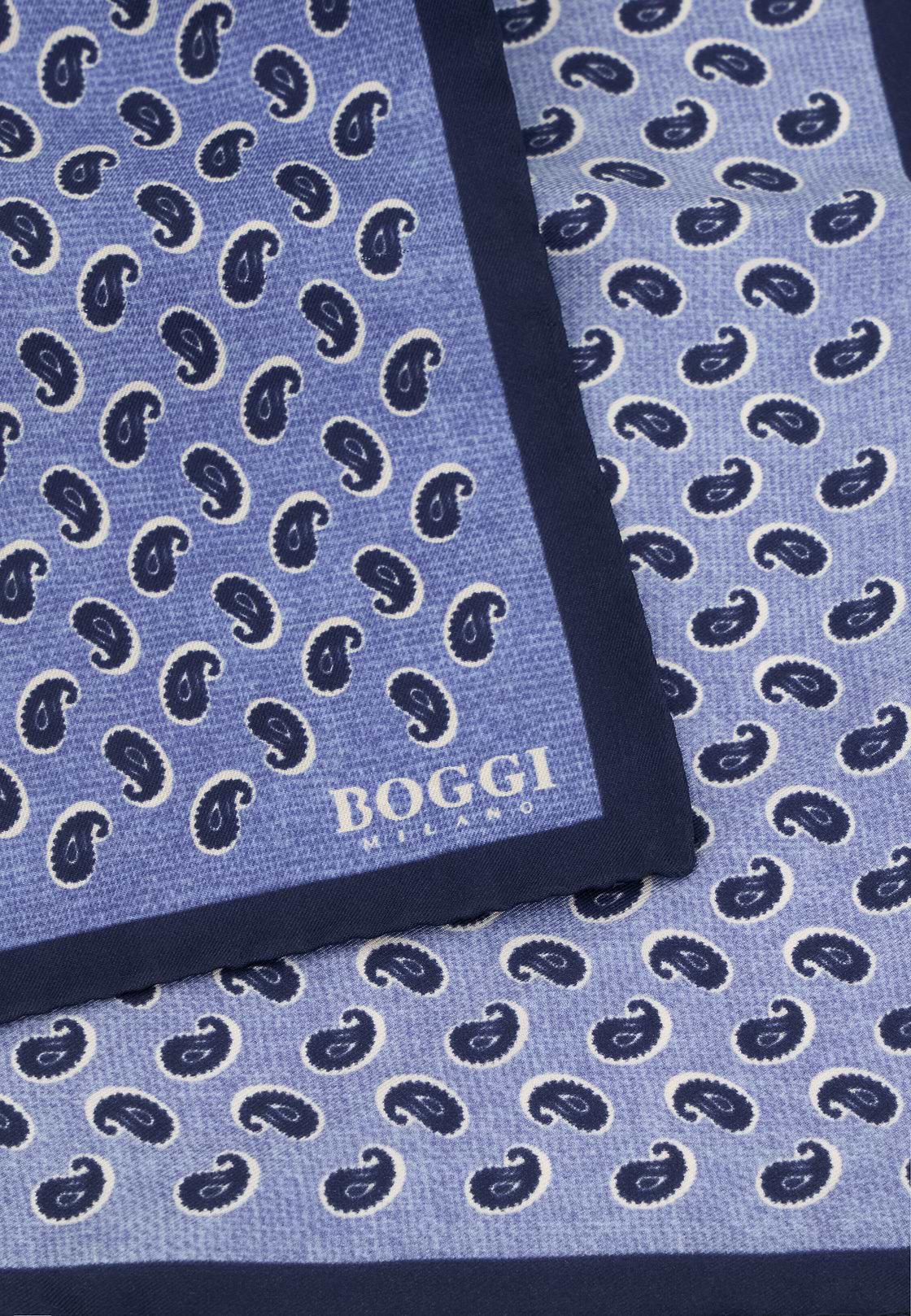 Pocket Square Micro Paisley Print Silk, Light Blue, hi-res, 3