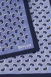 Pocket Square Micro Paisley Print Silk, Light Blue, thumb, 3