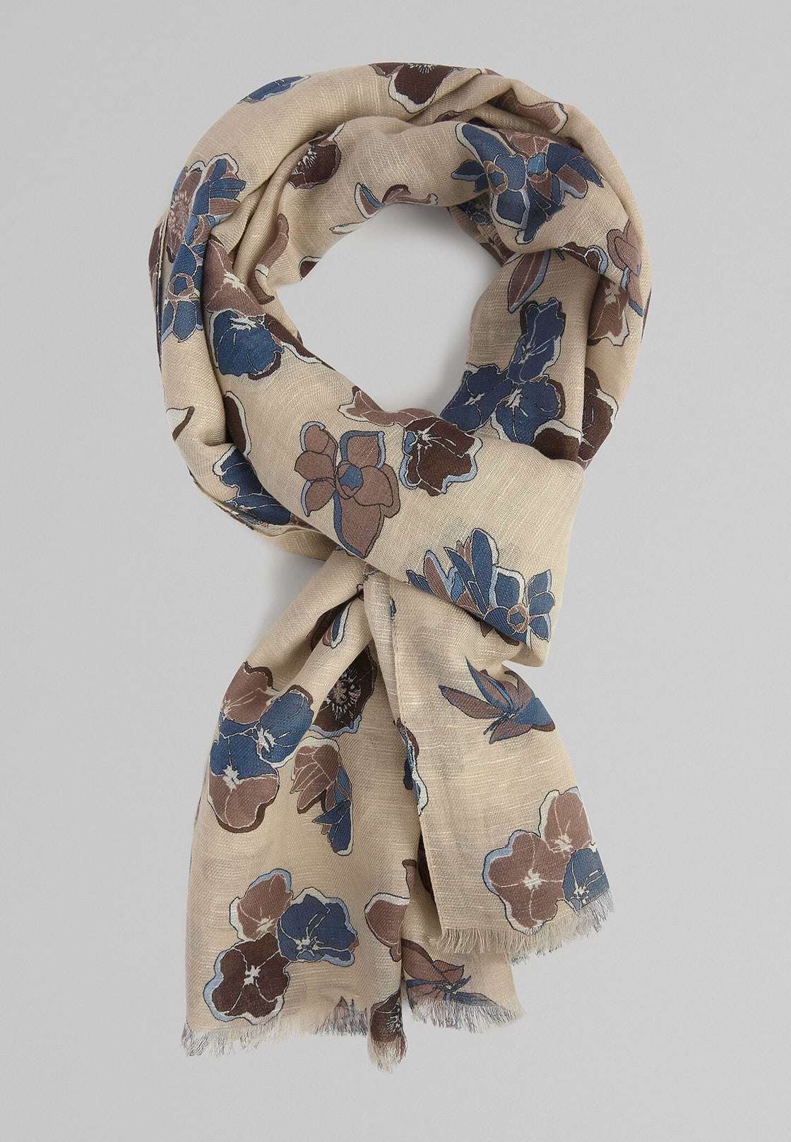 Floral Print Cotton/Linen Scarf, , hi-res, 1