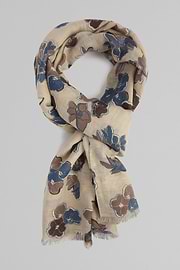 Floral Print Cotton/Linen Scarf, , thumb, 1