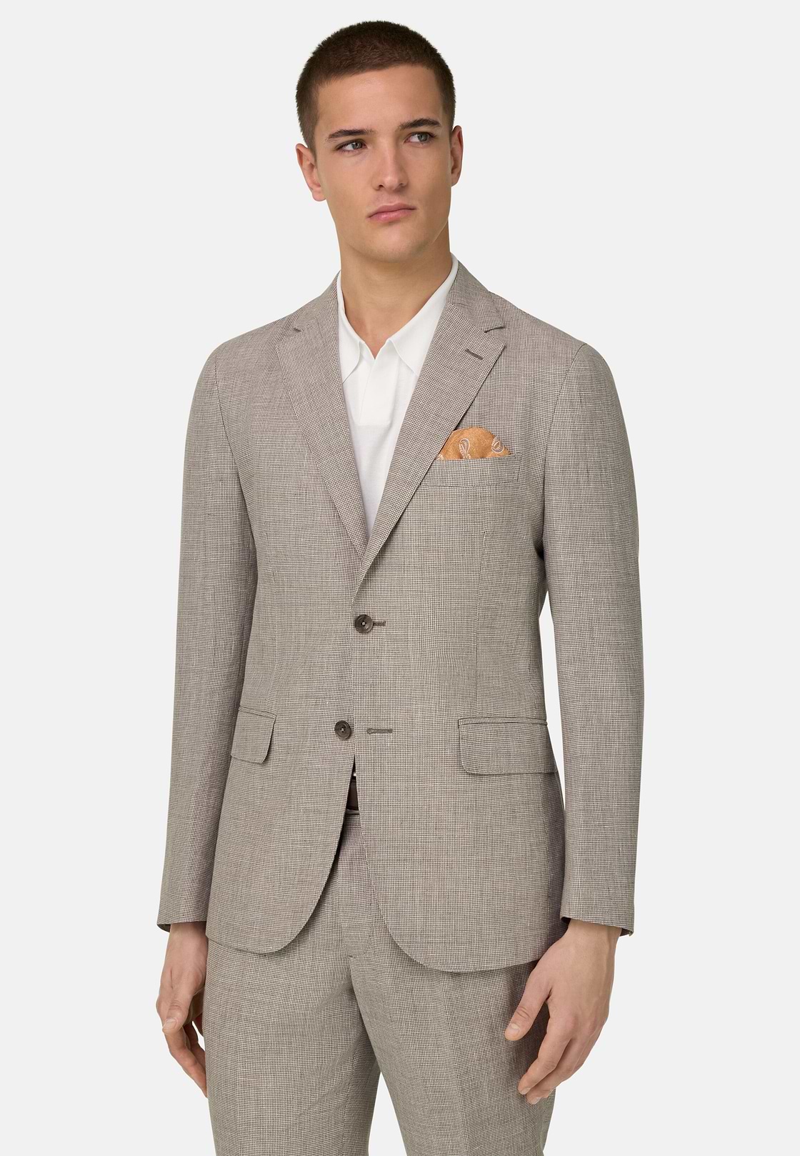 Micro Patterned Suit in Linen and Wool, Brown, hi-res, 1