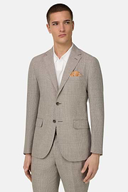 Micro Patterned Suit in Linen and Wool, Brown, thumb, 1