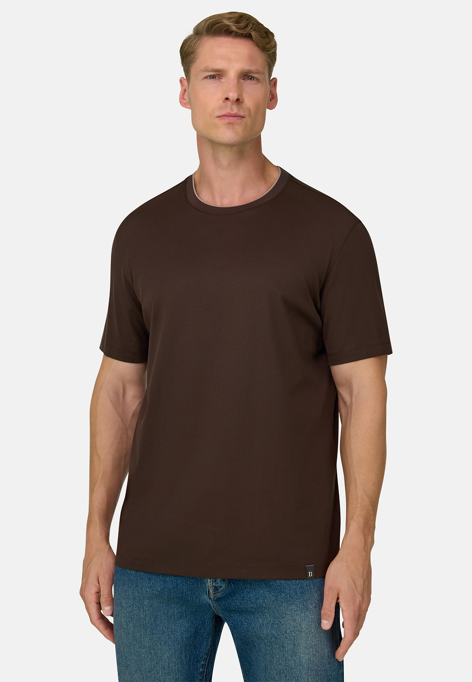 Camiseta en Jersey de Algodón y Seda, Marron oscuro, hi-res