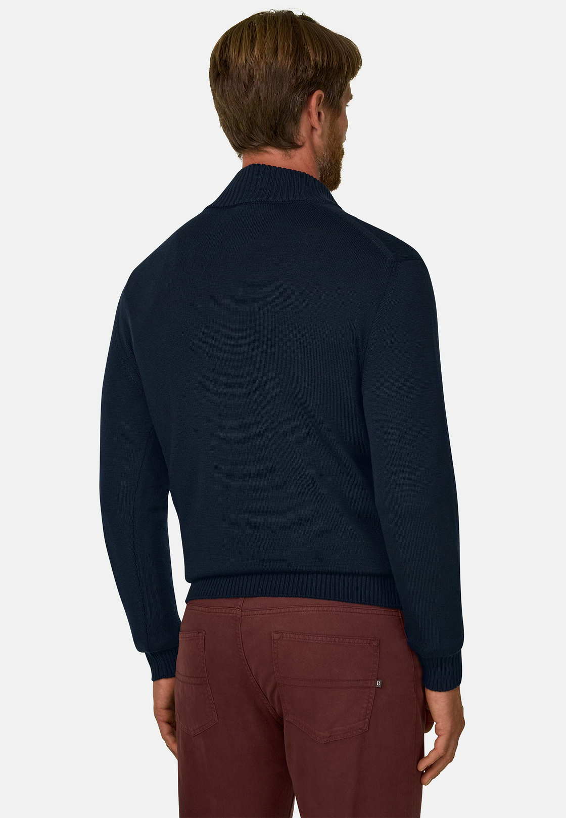 Roll Neck Jumper Quarter-Zip Superfine Merino Wool, Navy blue, hi-res, 4