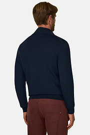 Roll Neck Jumper Quarter-Zip Superfine Merino Wool, Navy blue, thumb, 4
