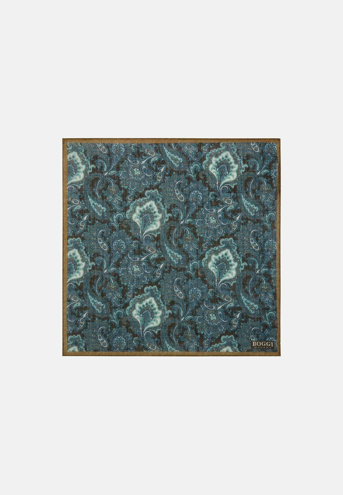 Paisley Design Wool Pocket Square, Brown, hi-res