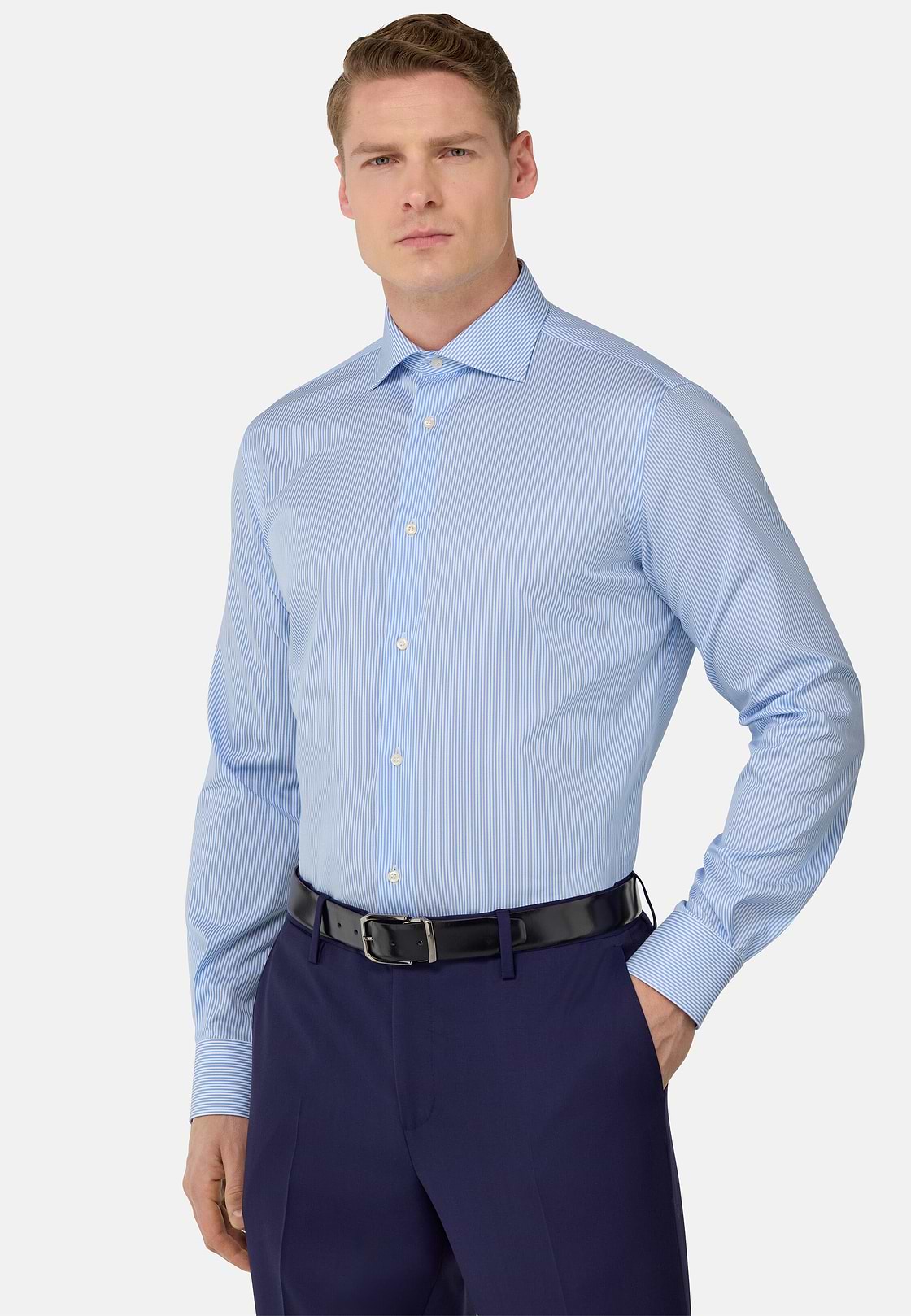 Chemise À Rayures En Coton Regular Fit, Bleu clair, hi-res