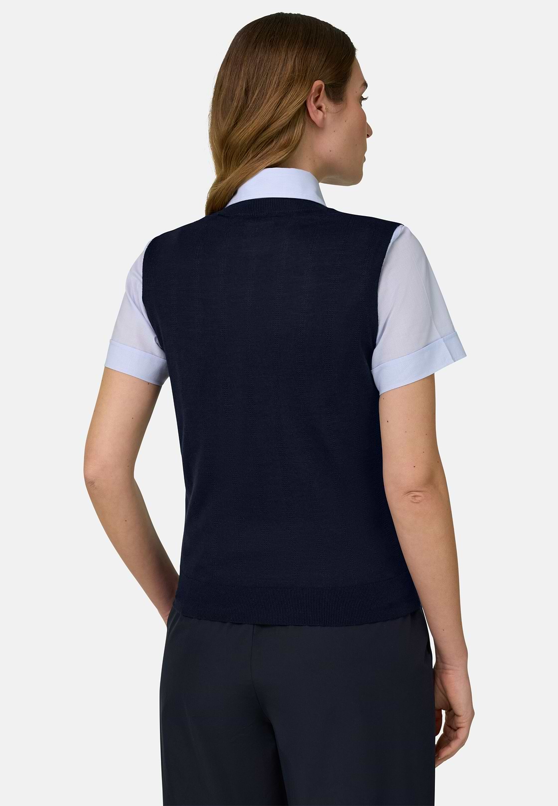 Rundhalspullover Aus Superfeiner Merinowolle Und Seide, Navy blau, hi-res, 3