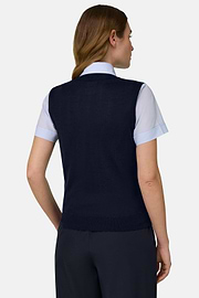 Rundhalspullover Aus Superfeiner Merinowolle Und Seide, Navy blau, thumb, 3