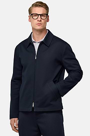 Bomber Col Chemise En Coton Extensible, bleu marine, hi-res