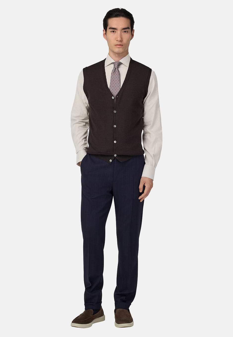 Knitted Merino Waistcoat, Dark brown, hi-res